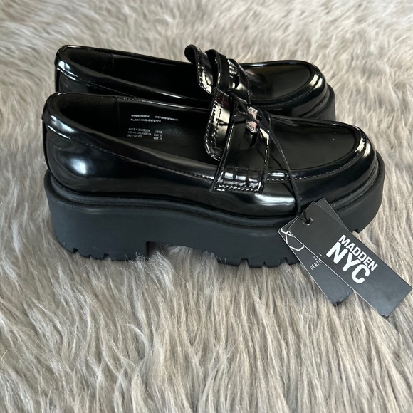 Madden Nyc Shoes - Madden NYC Platform Lug Penny Loafers Womens Size 6 Black Slip On Shoes Loafer
